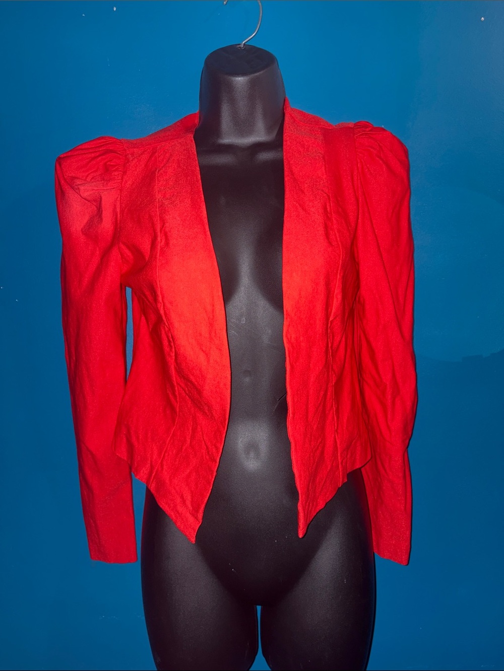 Haute Monde Red Puff Shoulder Open Blazer